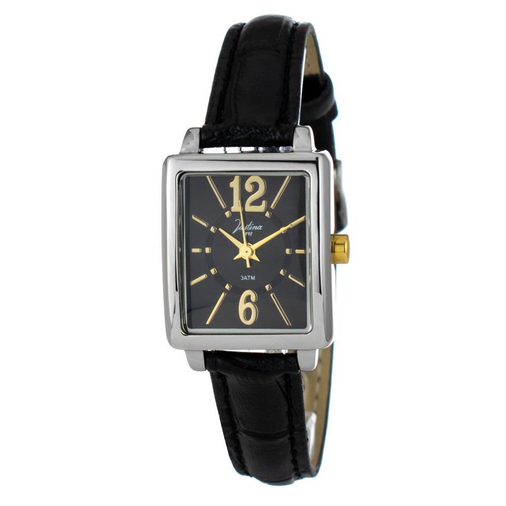 JUSTINA Black Leather Dress Watch