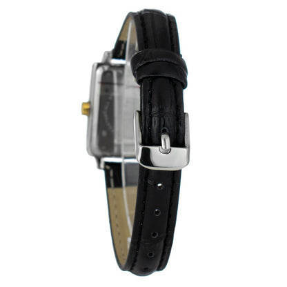 JUSTINA Black Leather Dress Watch