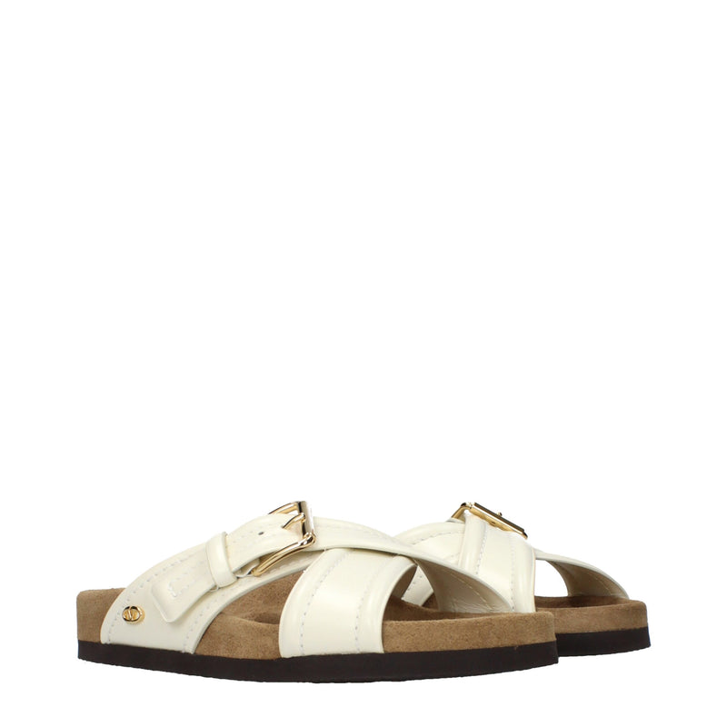 Valentino Garavani Beige Leather Slippers for Women