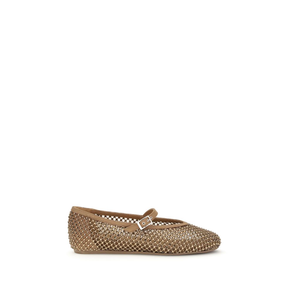LE SILLA Gilda Brown Nylon Ballet Flats with Crystals