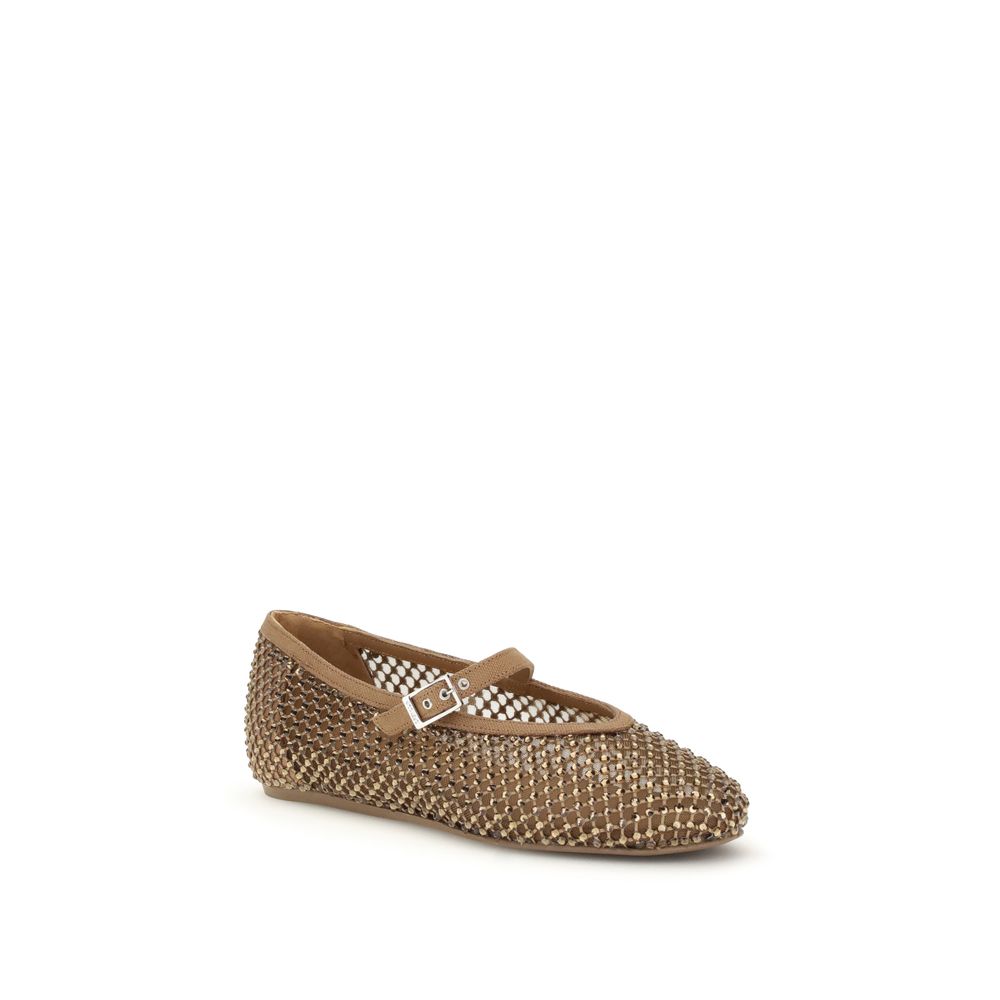 LE SILLA Gilda Brown Nylon Ballet Flats with Crystals