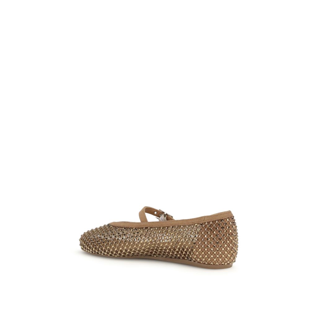 LE SILLA Gilda Brown Nylon Ballet Flats with Crystals