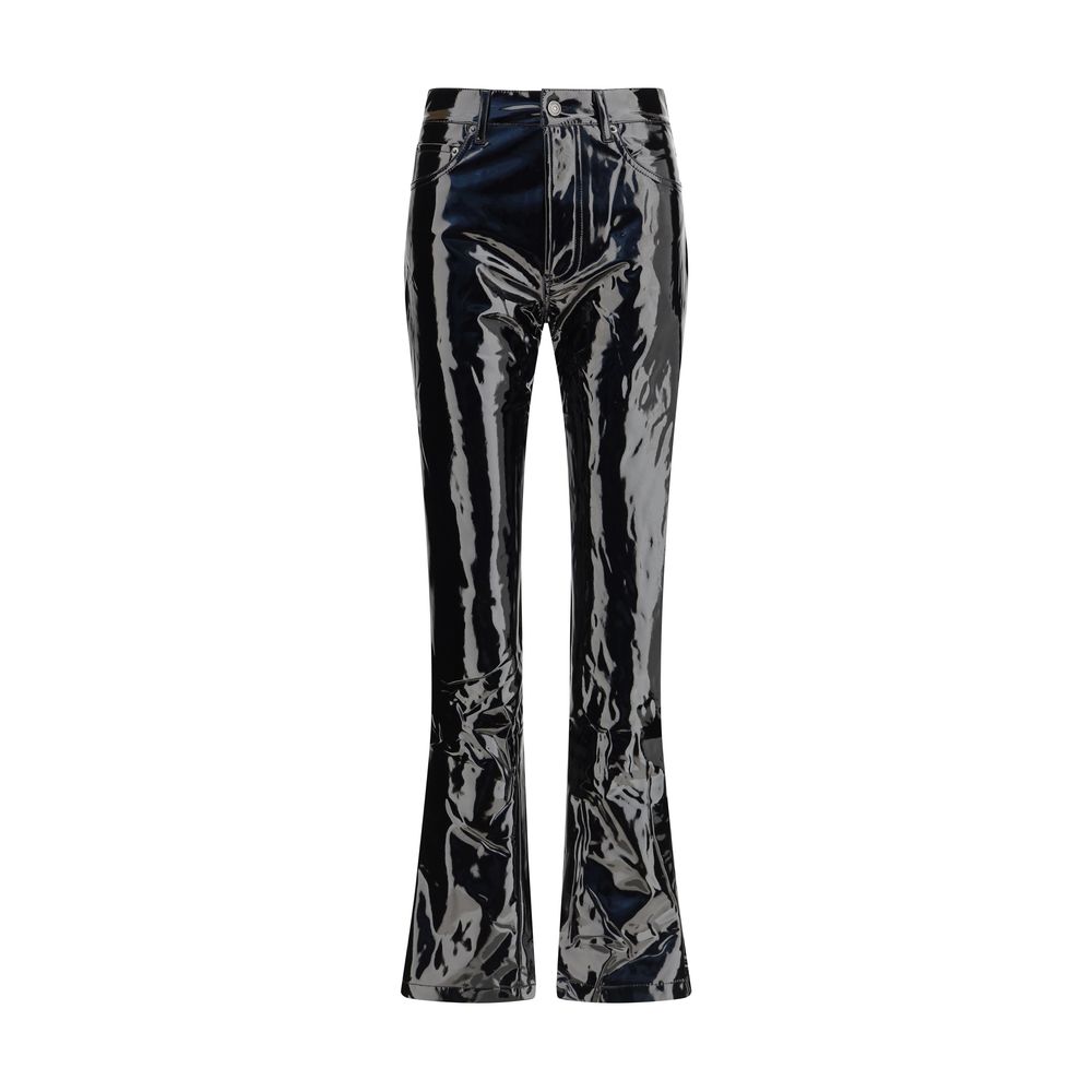 Fiorucci Black Polyethylene Casual Pants - Modern Straight Fit