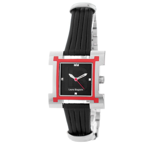 Montre Femme Laura Biagiotti en Cuir Noir et Acier Inoxydable