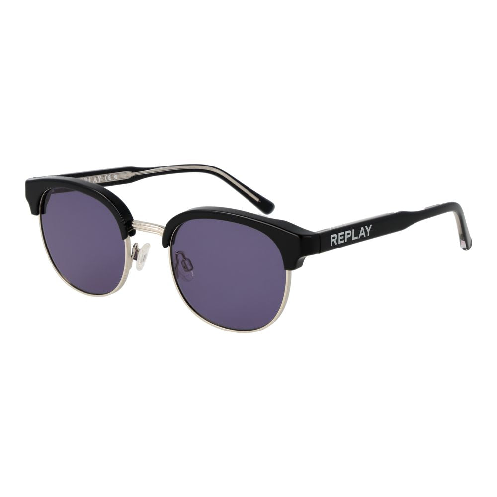 Replay Black Metal Sunglasses - Stylish Browline Design