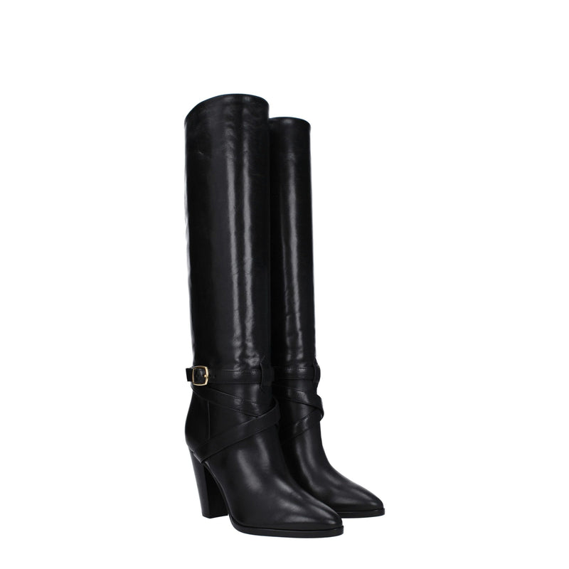 Celine Black Leather High Heel Boots - Elegant & Stylish