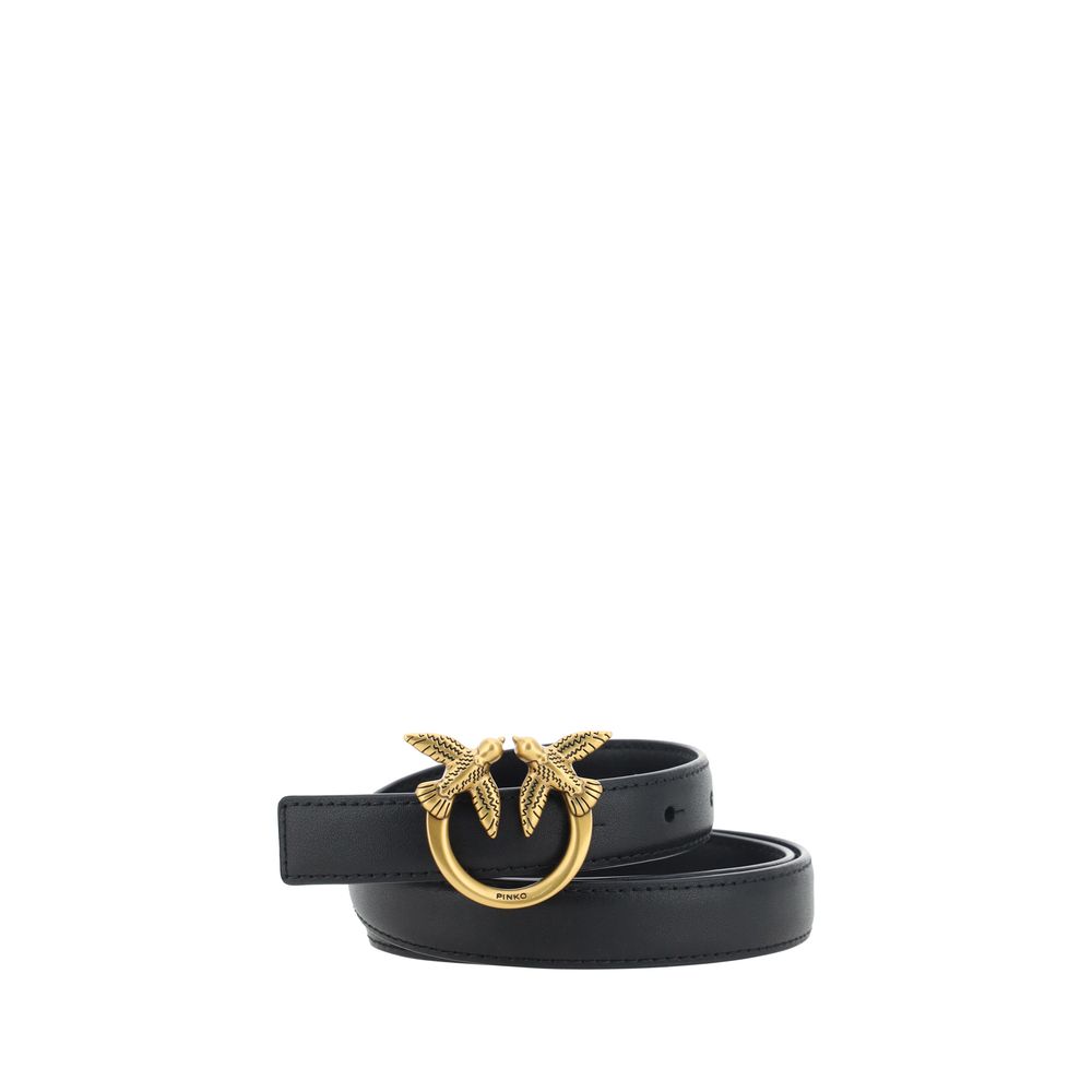 PINKO Black Calf Leather Bos Taurus Regular Belt - Elegant Accessory