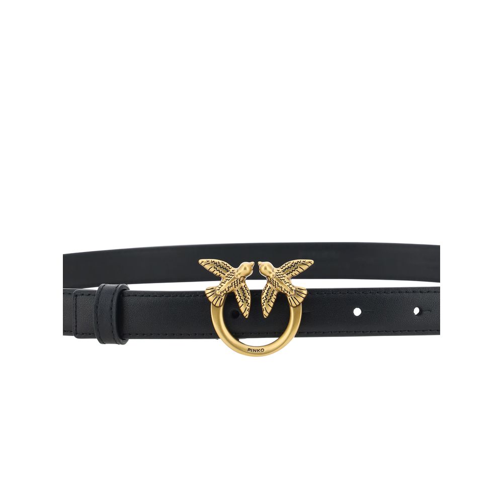 PINKO Black Calf Leather Bos Taurus Regular Belt - Elegant Accessory
