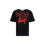 Valentino Black Cotton T-Shirt with Panther Graphic Design