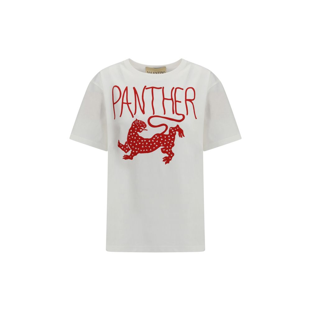 Valentino White Cotton T-Shirt with Panther Graphic
