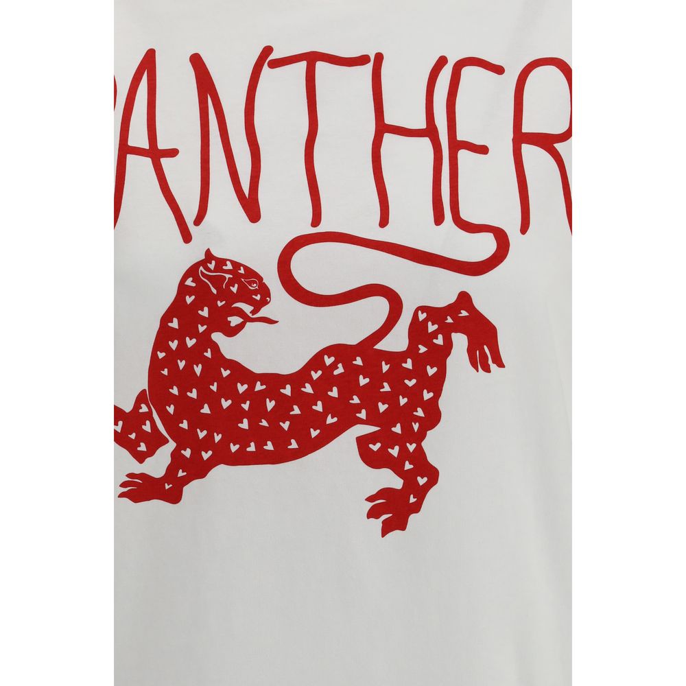 Valentino White Cotton T-Shirt with Panther Graphic