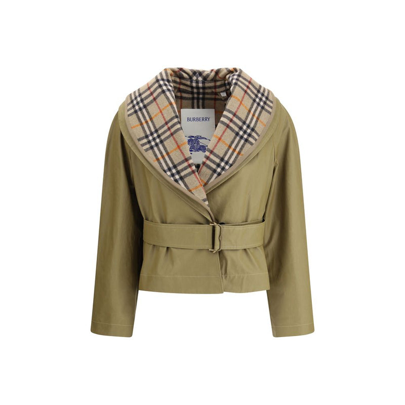 Burberry Beige Cropped Cotton Jacket with Check Quilting
