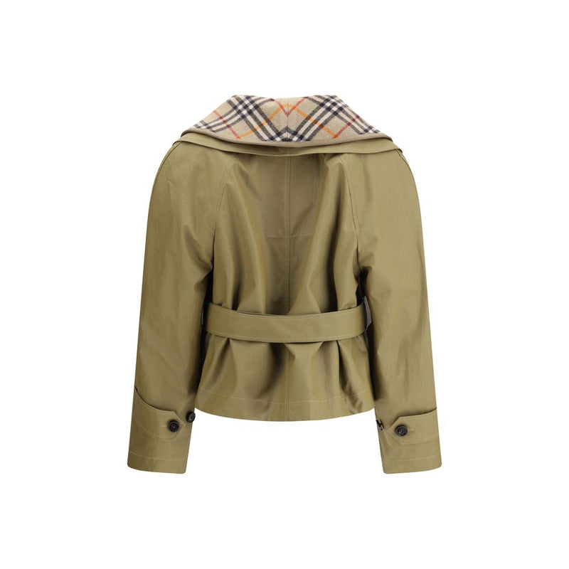 Burberry Beige Cropped Cotton Jacket with Check Quilting