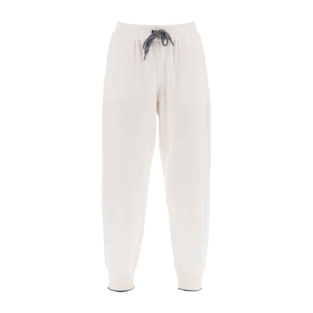 Brunello Cucinelli Pantalons de sport en cachemire blanc pour femmes