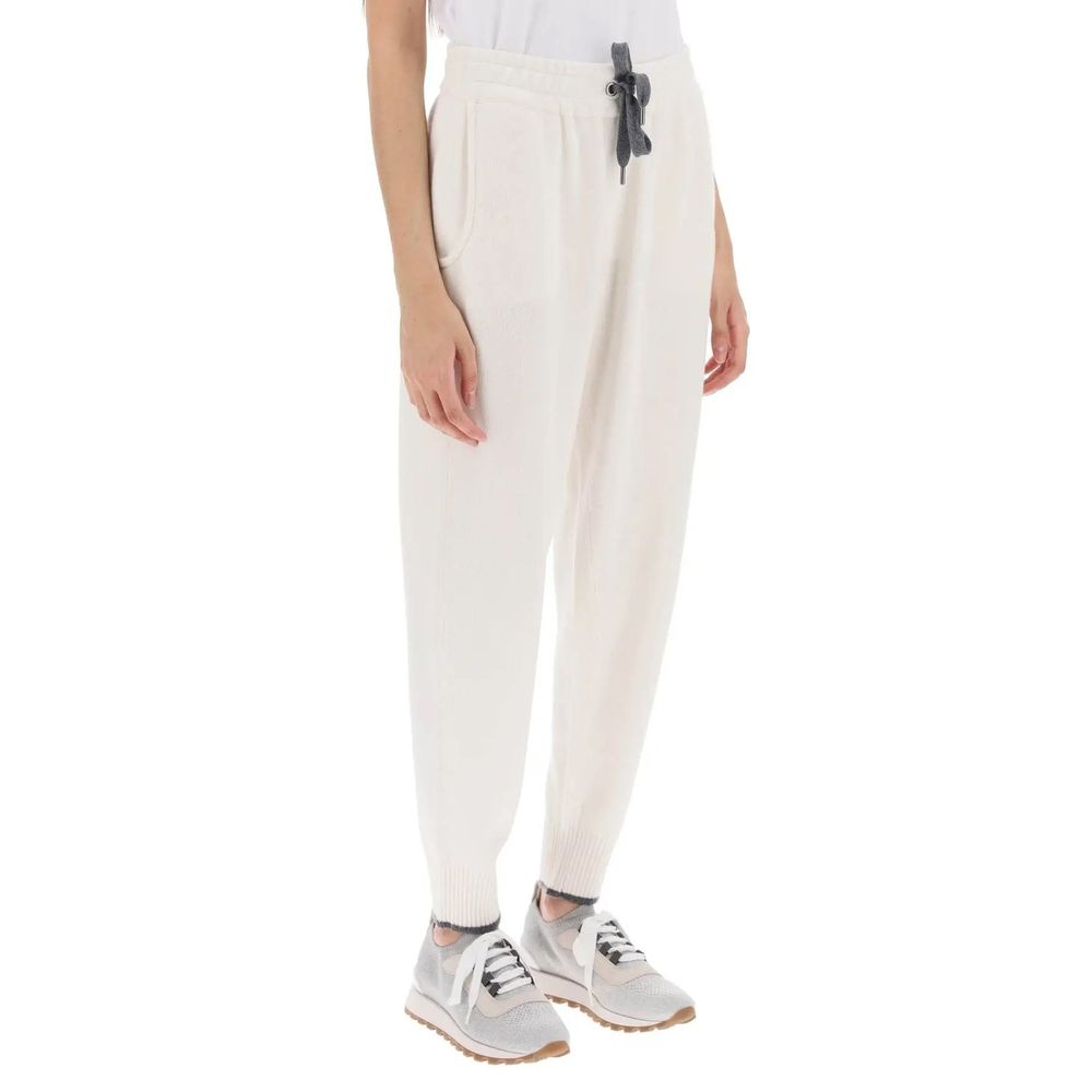 Brunello Cucinelli Pantalons de sport en cachemire blanc pour femmes