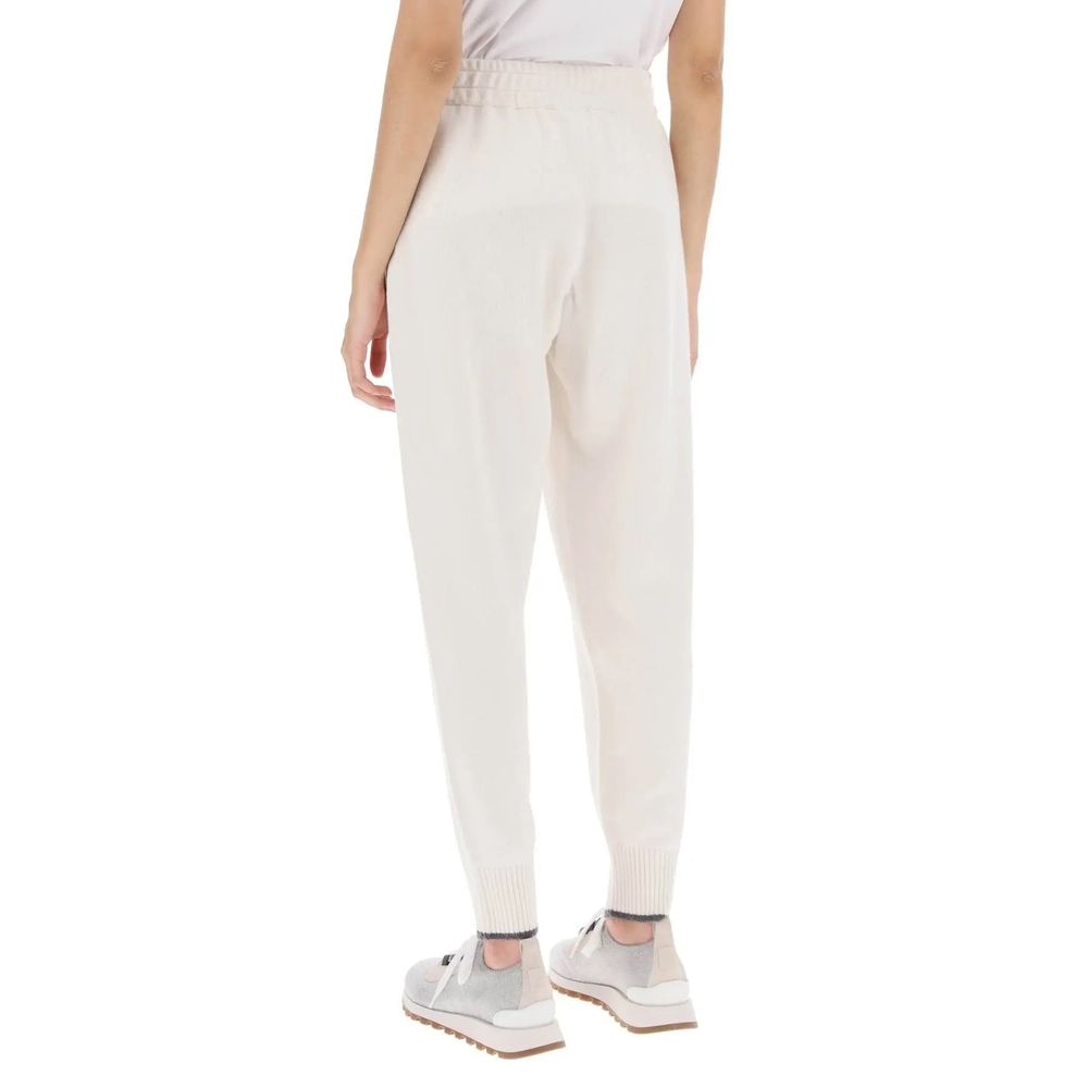 Brunello Cucinelli Pantalons de sport en cachemire blanc pour femmes