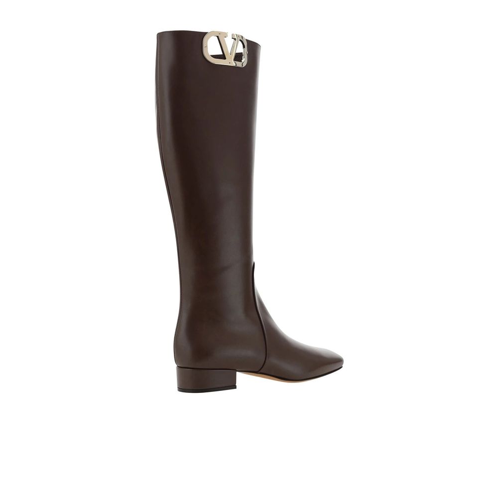 Valentino Garavani Brown Calfskin Lace-Up Boots for Women