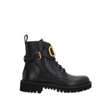 Bottes à Lacets en Cuir de Veau Noir Valentino Garavani pour Femme