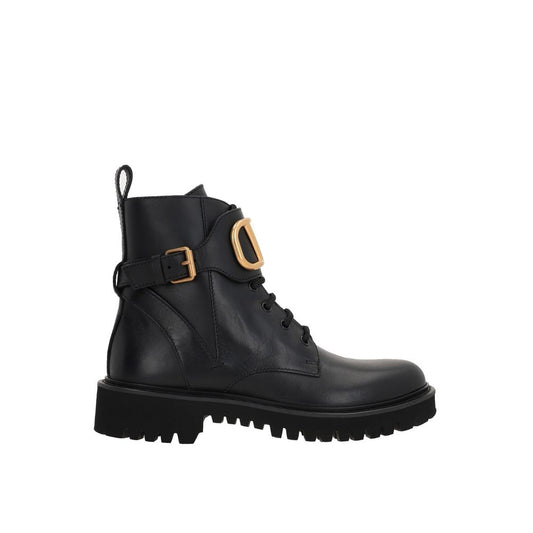 Bottes à Lacets en Cuir de Veau Noir Valentino Garavani pour Femme