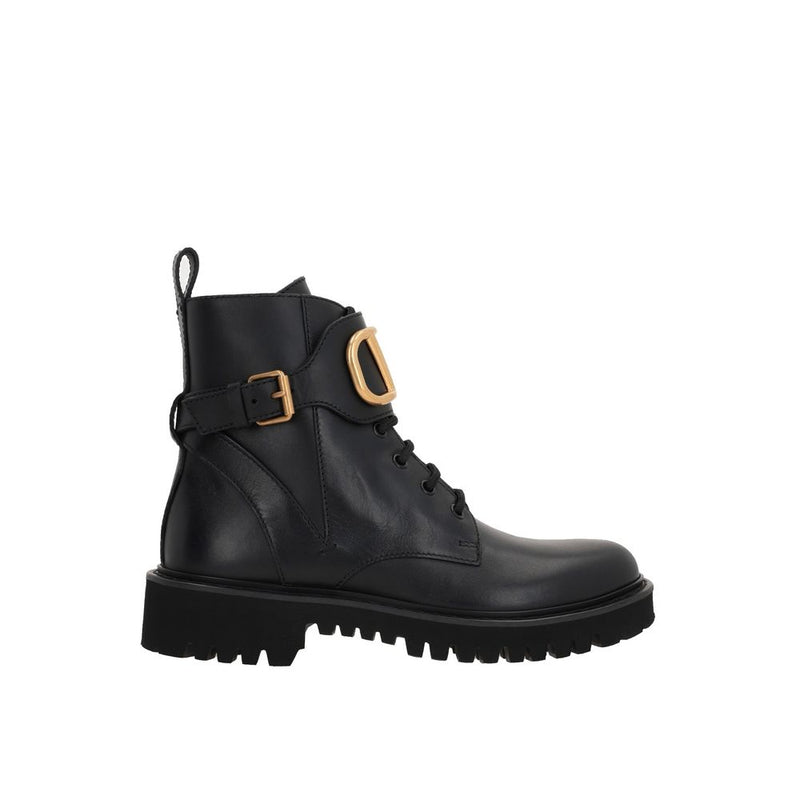 Bottes à Lacets en Cuir de Veau Noir Valentino Garavani pour Femme