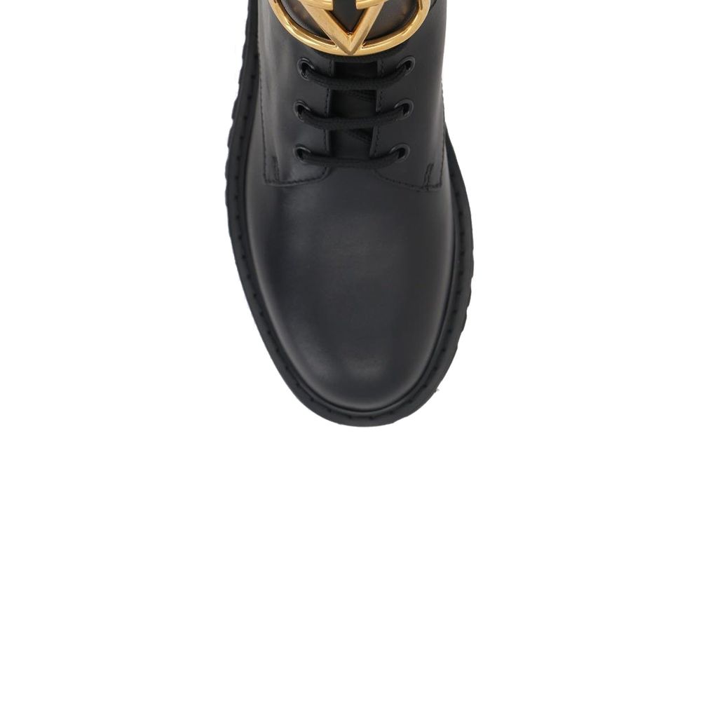 Bottes à Lacets en Cuir de Veau Noir Valentino Garavani pour Femme