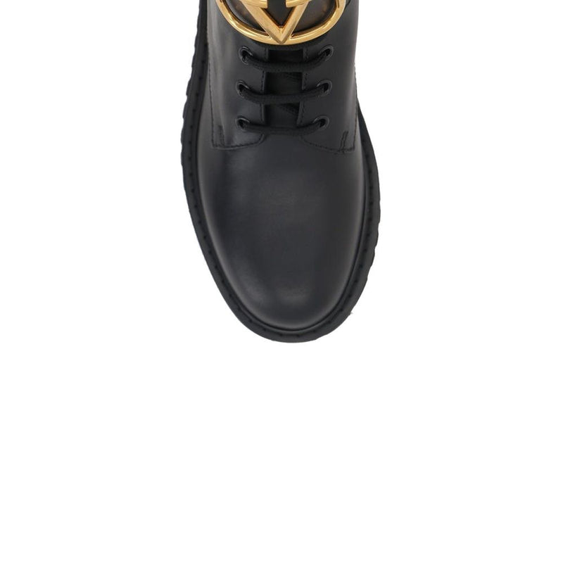 Bottes à Lacets en Cuir de Veau Noir Valentino Garavani pour Femme