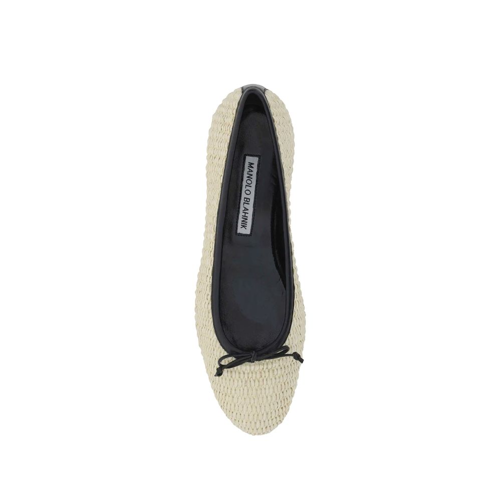 Manolo Blahnik Ballet Flats en Raffia Beige pour Femme