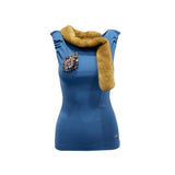 Dsquared² Blue Viscose Tank Top with Mink Fur Collar