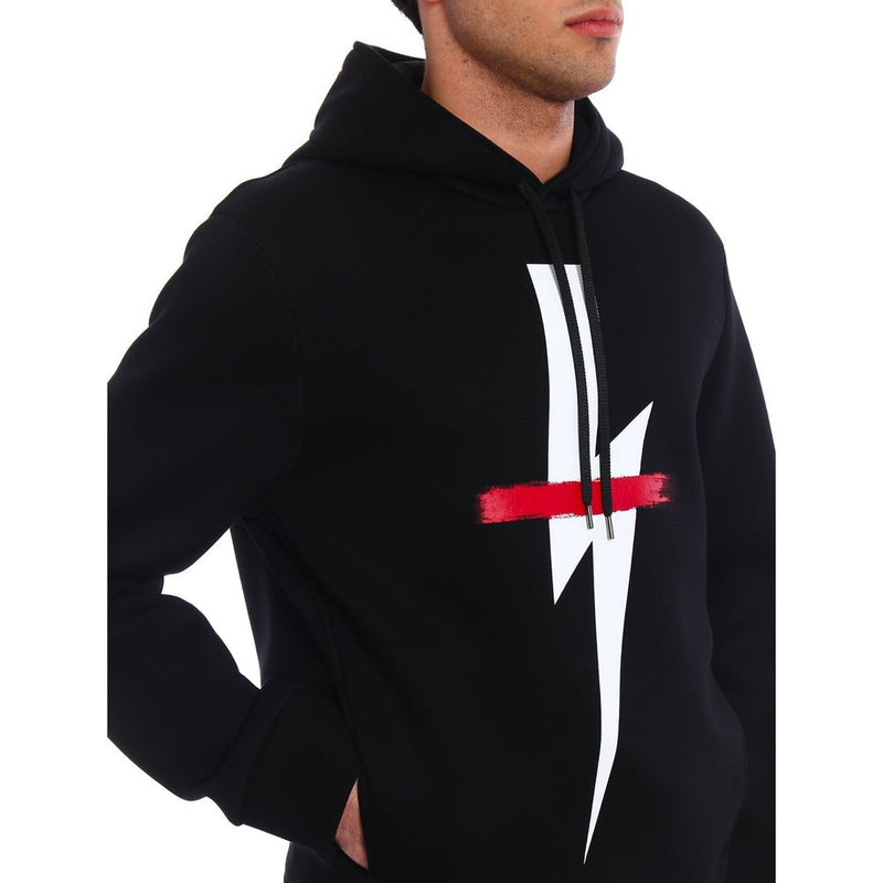 Neil Barrett Black Cotton Sweatshirt with Lightning Bolt Print