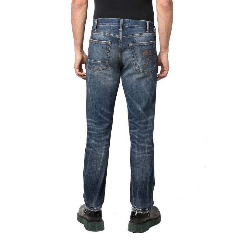 Palm Angels blauwe katoenen jeans met rechte pijpen