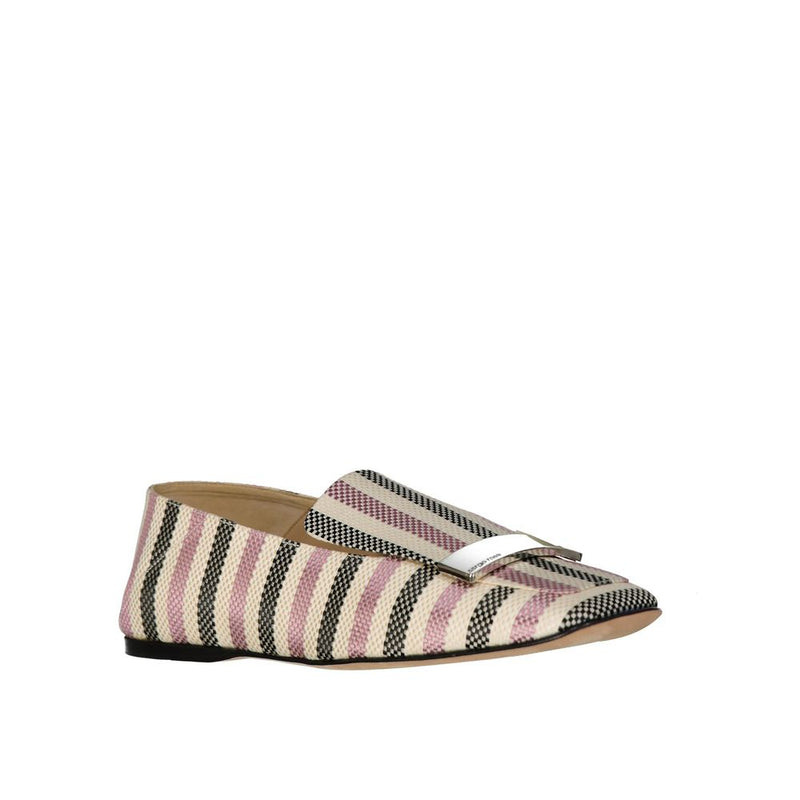 Sergio Rossi White Fabric Slip-On Loafers for Women