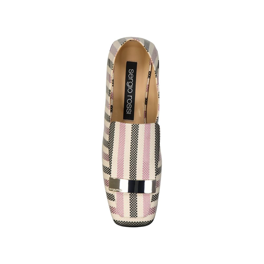 Sergio Rossi White Fabric Slip-On Loafers for Women