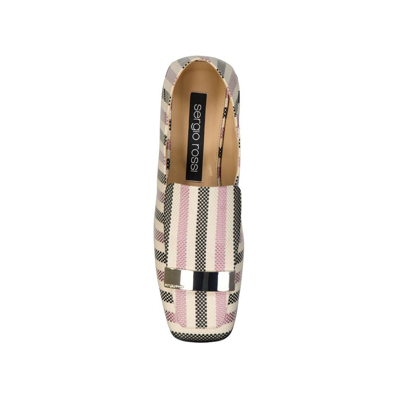 Sergio Rossi White Fabric Slip-On Loafers for Women