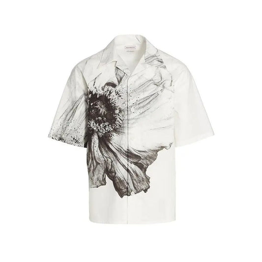 Chemise à manches courtes en coton blanc Alexander McQueen