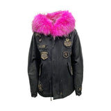 Parka en Coton Noir AS65 avec Doublure en Fourrure Écologique