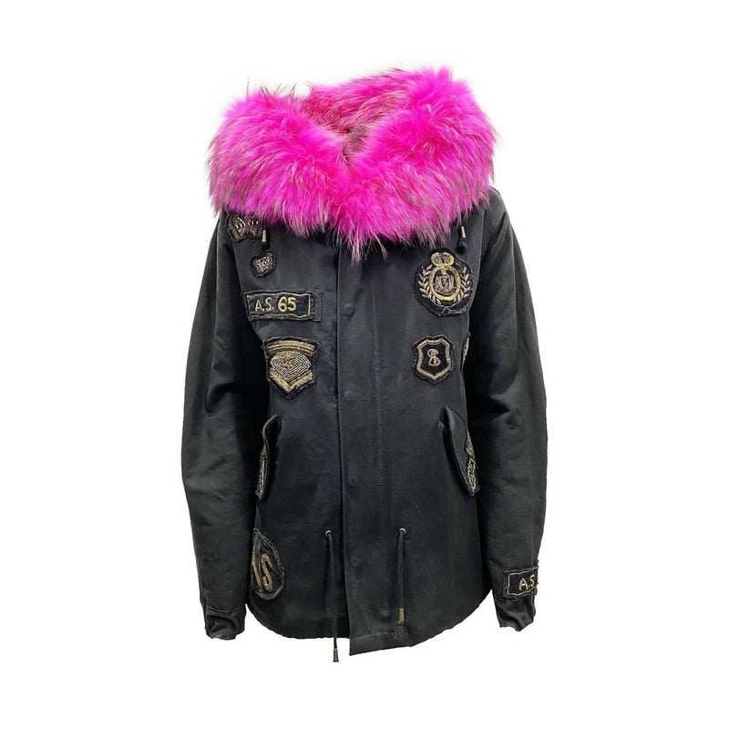 Parka en Coton Noir AS65 avec Doublure en Fourrure Écologique