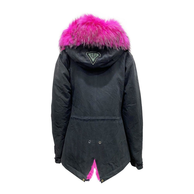 Parka en Coton Noir AS65 avec Doublure en Fourrure Écologique
