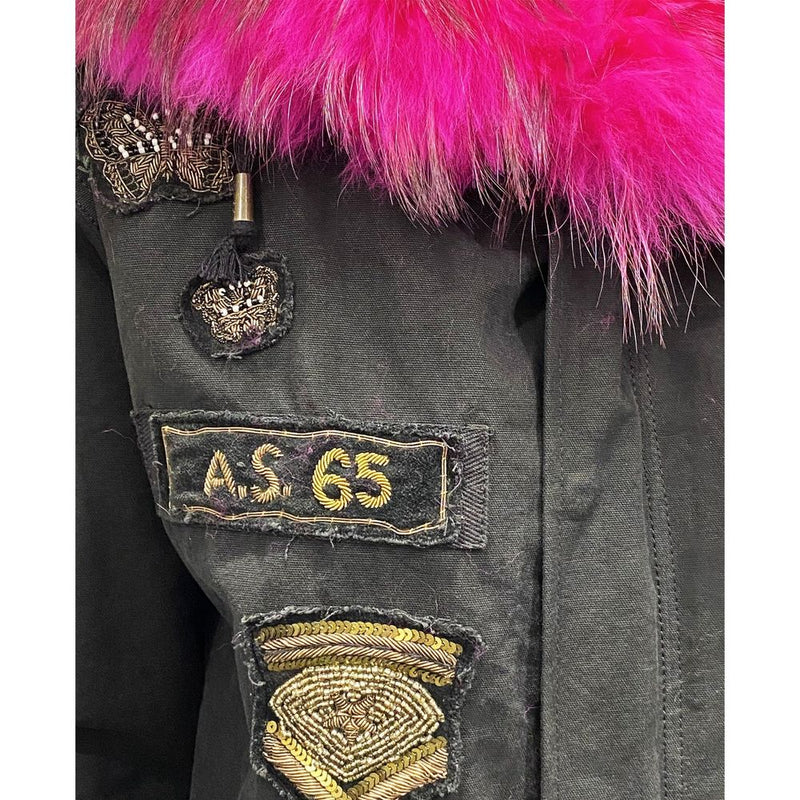 Parka en Coton Noir AS65 avec Doublure en Fourrure Écologique