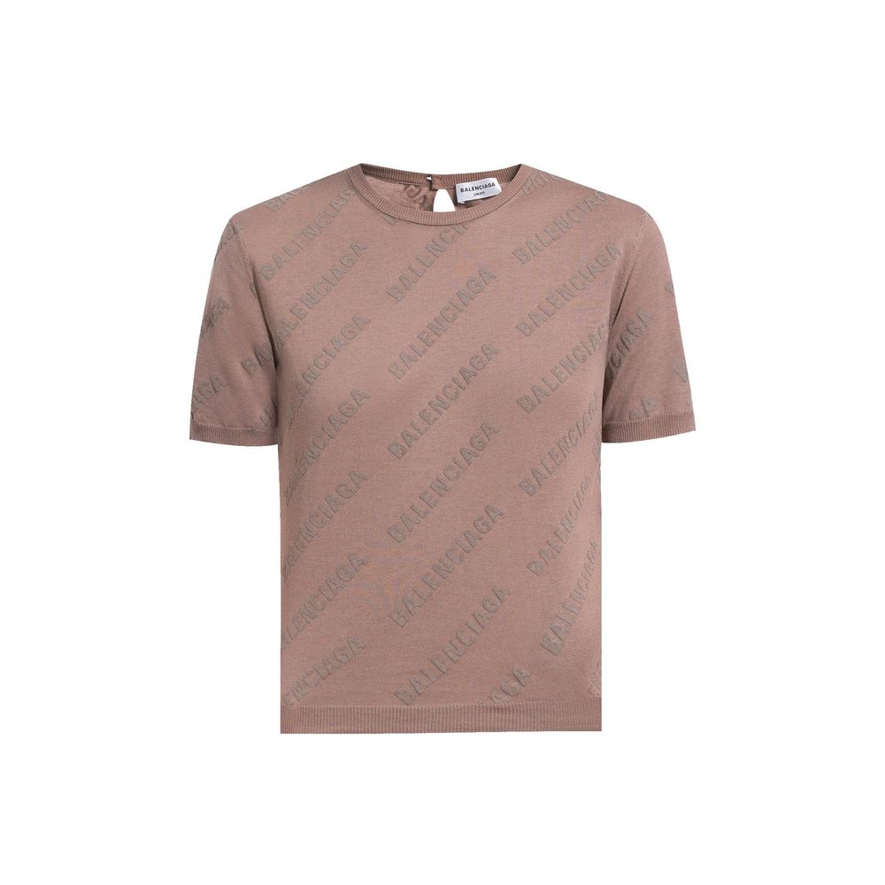 Balenciaga Brown Cotton Tank Top with Logo Print