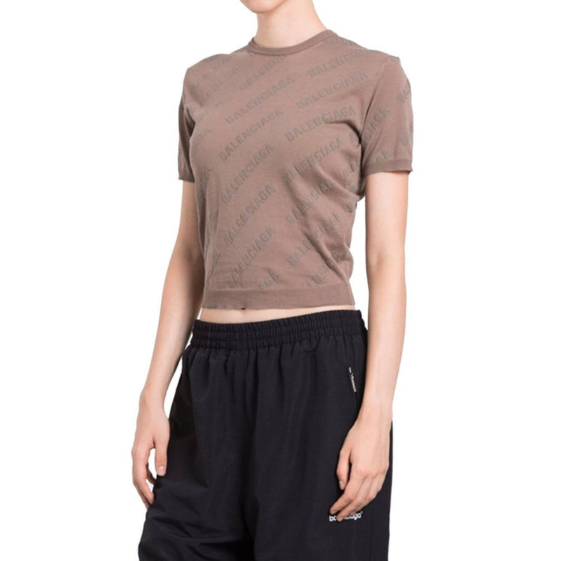 Balenciaga Brown Cotton Tank Top with Logo Print