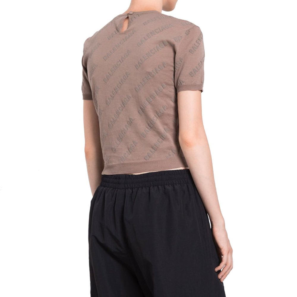 Balenciaga Brown Cotton Tank Top with Logo Print