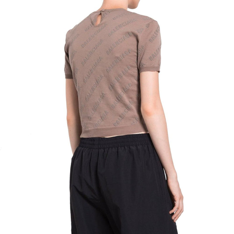 Balenciaga Brown Cotton Tank Top with Logo Print