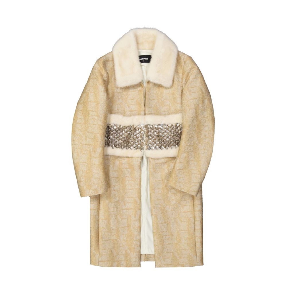 Dsquared² Beige Polyamide Coat with Mink Fur Collar