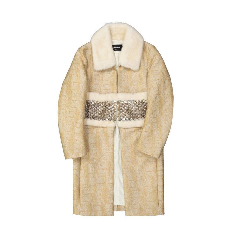 Dsquared² Beige Polyamide Coat with Mink Fur Collar