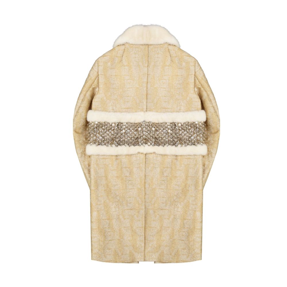 Dsquared² Beige Polyamide Coat with Mink Fur Collar