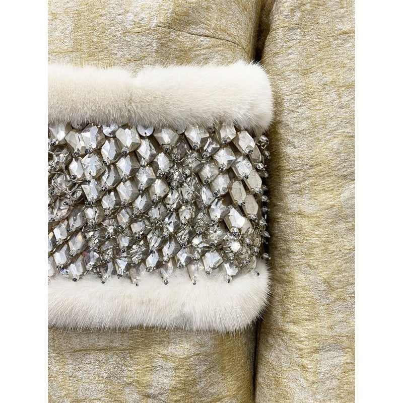 Dsquared² Beige Polyamide Coat with Mink Fur Collar