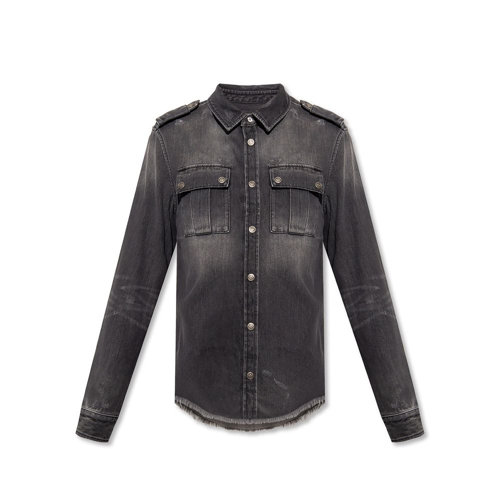 Chemise en jean noir Balmain