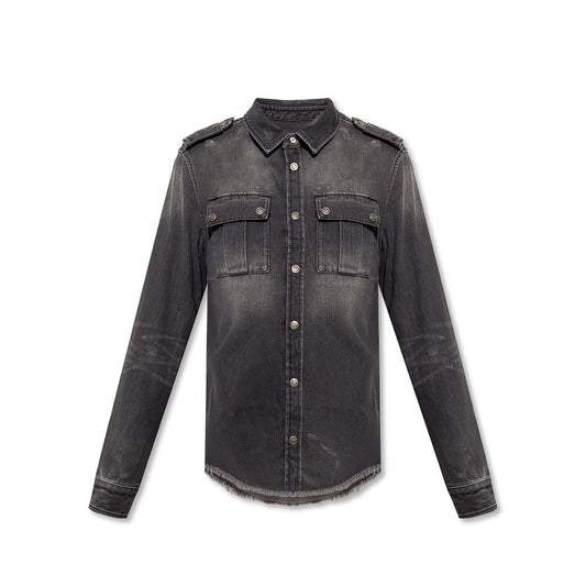 Chemise en jean noir Balmain