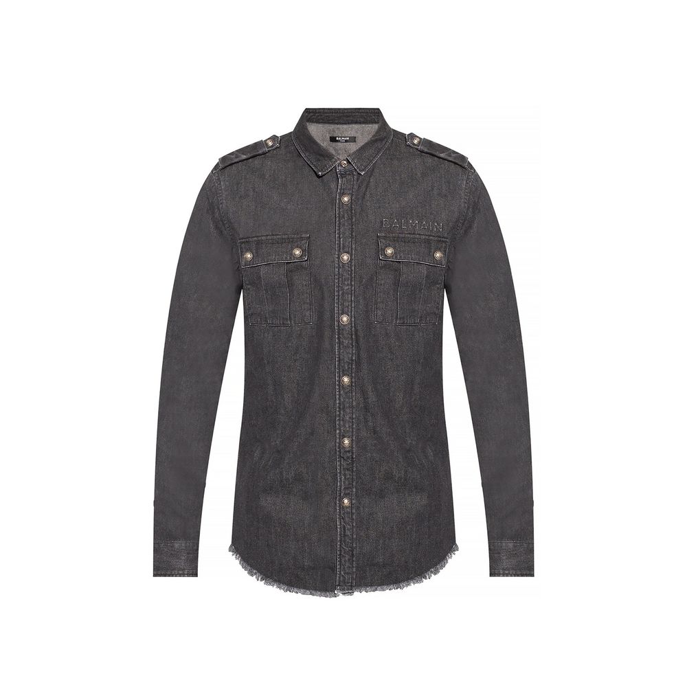 Chemise en jean noir Balmain