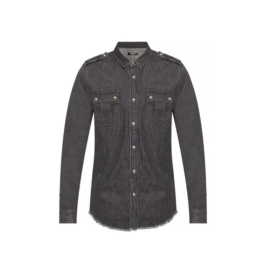 Chemise en jean noir Balmain